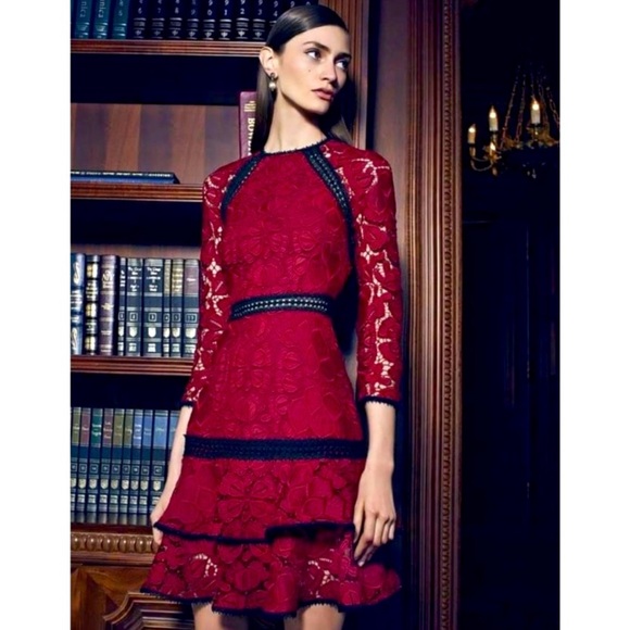 ALEXIS Kharis Guipure Lace Ruffle Holiday Dress Red / Black XS NWT - Picture 1 of 13